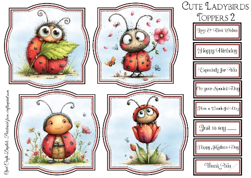 Cute Ladybird Toppers & Sentiments Kit 2