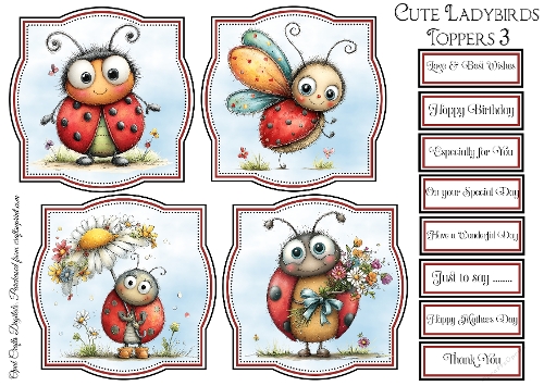 Cute Ladybird Toppers & Sentiments Kit 3