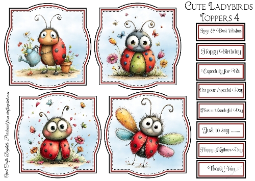 Cute Ladybird Toppers & Sentiments Kit 4
