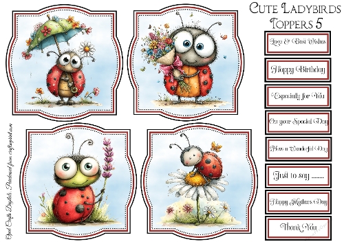 Cute Ladybird Toppers & Sentiments Kit 5