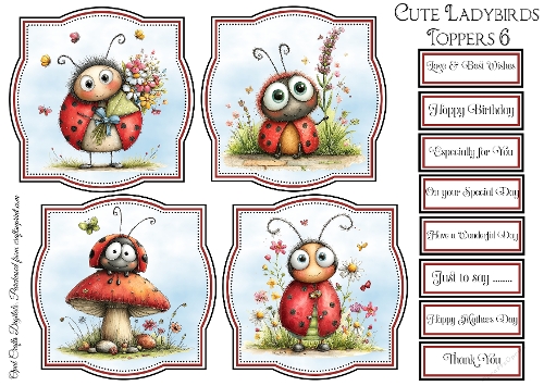Cute Ladybird Toppers & Sentiments Kit 6