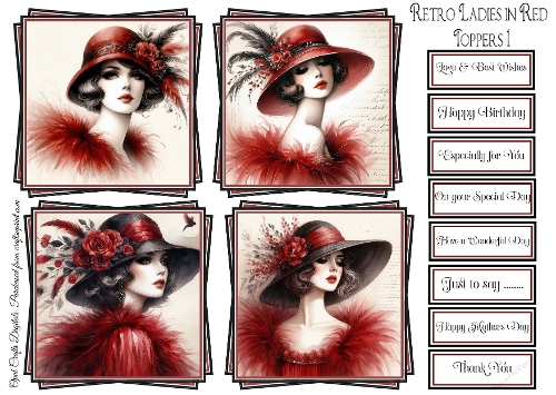 Retro Lady in Red Toppers & Sentiment Kit 1