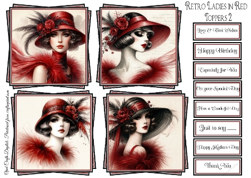 Retro Lady in Red Toppers & Sentiment Kit 2