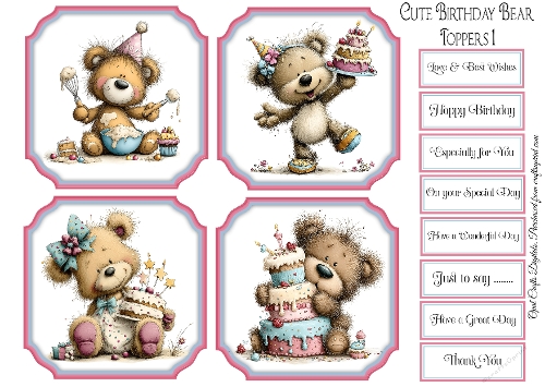 Cute Birthday Bear Toppers & Sentiments Kit
