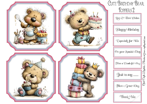 Cute Birthday Bear Toppers & Sentiments Kit 2