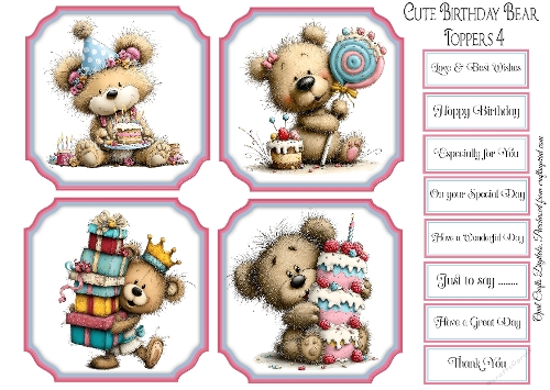 Cute Birthday Bear Toppers & Sentiments Kit 4