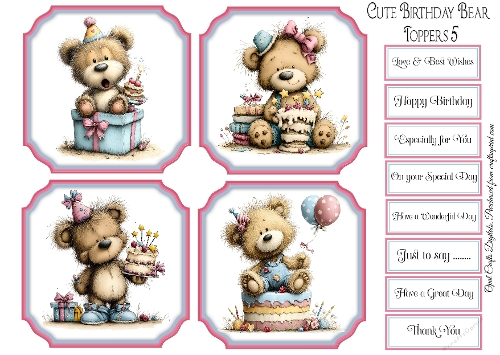 Cute Birthday Bear Toppers & Sentiments Kit 5