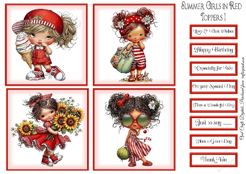 Summer Girls in Red Toppers & Sentiments Kit 1