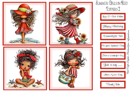 Summer Girls in Red Toppers & Sentiments Kit 2