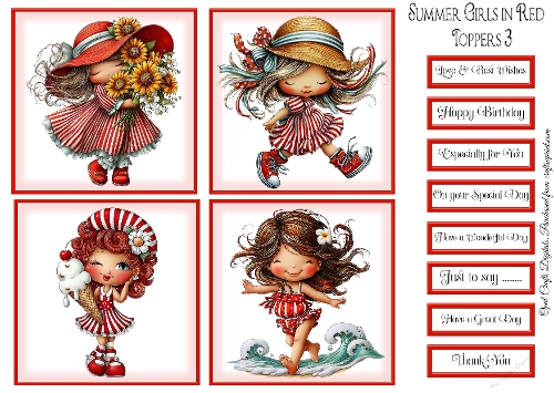 Summer Girls in Red Toppers & Sentiments Kit 3