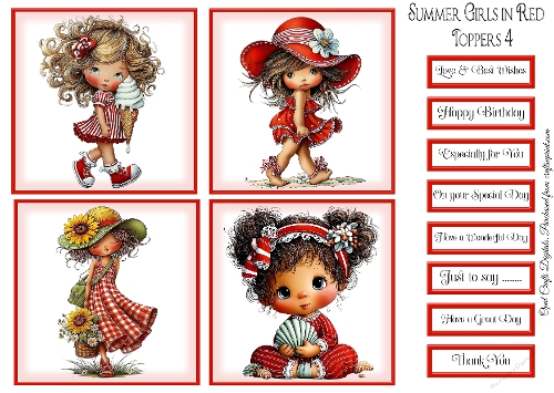 Summer Girls in Red Toppers & Sentiments Kit 4