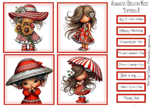 Summer Girls in Red Toppers & Sentiments Kit 5
