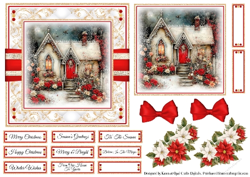 Victorian Christmas Cottage 1 Card Base & Topper Kit