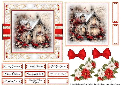 Victorian Christmas Cottage 3 Card Base & Topper Kit