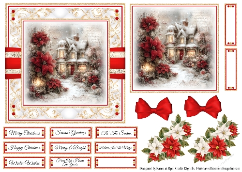 Victorian Christmas Cottage 4 Card Base & Topper Kit