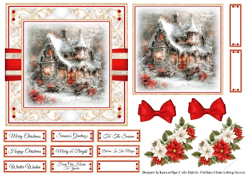 Victorian Christmas Cottage 5 Card Base & Topper Kit