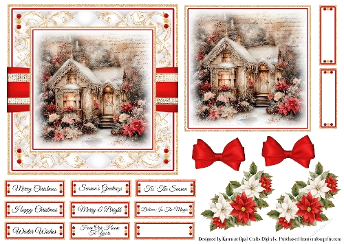Victorian Christmas Cottage 6 Card Base & Topper Kit
