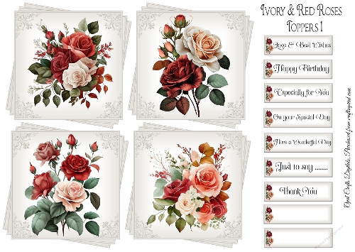 Ivory & Red Roses Toppers & Sentiment Kit 1