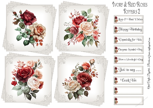 Ivory & Red Roses Toppers & Sentiment Kit 2