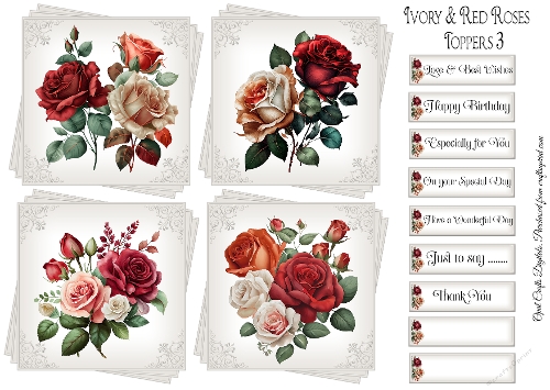 Ivory & Red Roses Toppers & Sentiment Kit 3