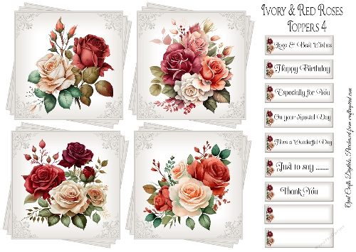 Ivory & Red Roses Toppers & Sentiment Kit 4