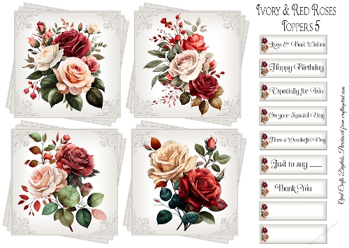 Ivory & Red Roses Toppers & Sentiment Kit 5