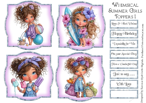 Whimsical Summer Girls Toppers & Sentiments 1