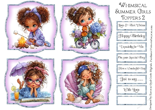 Whimsical Summer Girls Toppers & Sentiments 2