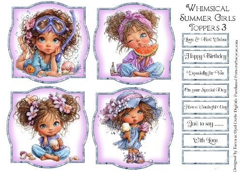 Whimsical Summer Girls Toppers & Sentiments 3