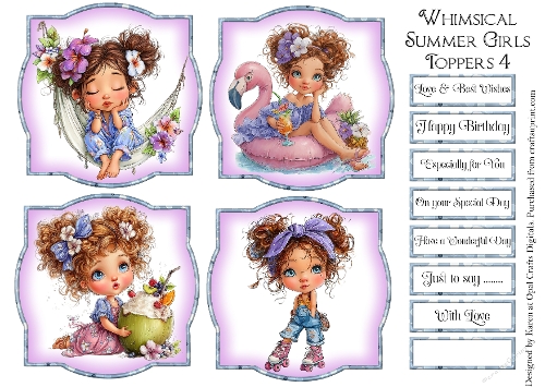 Whimsical Summer Girls Toppers & Sentiments 4