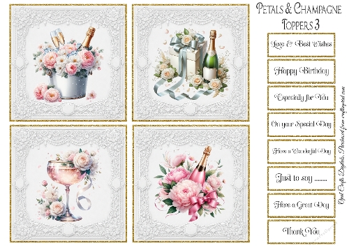 Petals & Champagne 3 Toppers & Sentiments
