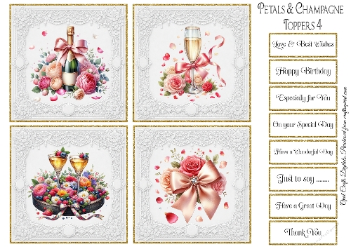 Petals & Champagne 4 Toppers & Sentiments