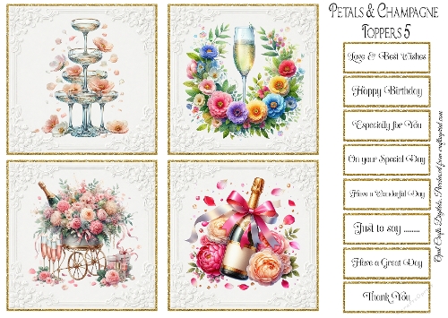 Petals & Champagne 5 Toppers & Sentiments