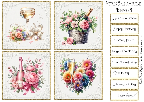 Petals & Champagne 6 Toppers & Sentiments
