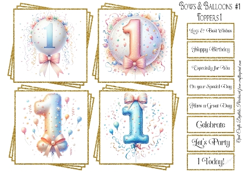 Bows & Balloons Birthday Numbers Topper & Sentiment Kit #1