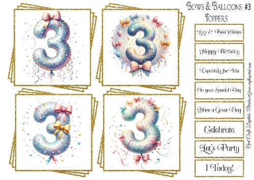 Bows & Balloons Birthday Numbers Topper & Sentiment Kit #3