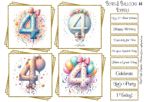 Bows & Balloons Birthday Numbers Topper & Sentiment Kit #4