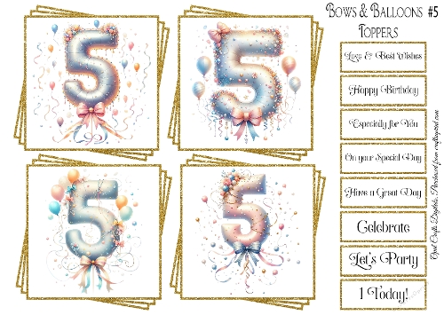 Bows & Balloons Birthday Numbers Topper & Sentiment Kit #5