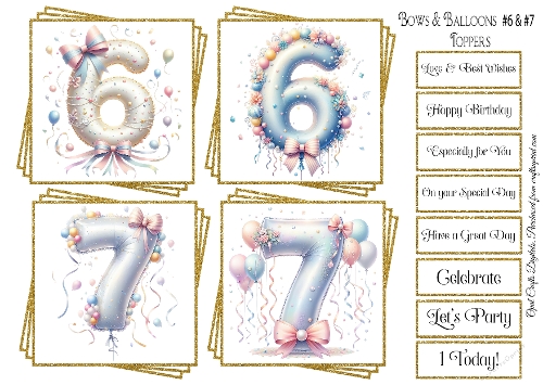 Bows & Balloons Birthday Numbers Topper & Sentiment Kit #6 & #7