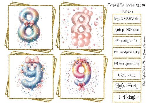 Bows & Balloons Birthday Numbers Topper & Sentiment Kit #8 & #9