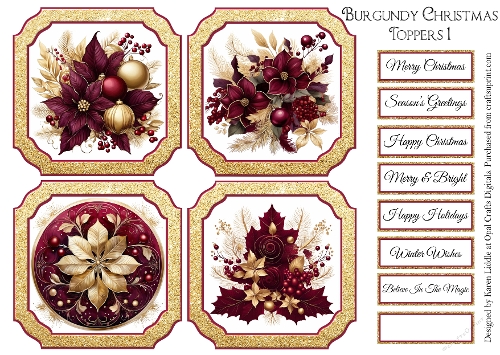 Burgundy Christmas Toppers & Sentiment Kit 1