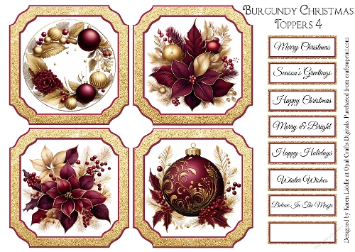 Burgundy Christmas Toppers & Sentiment Kit 4