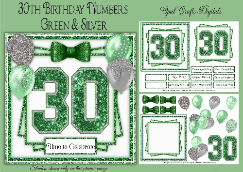 30th Birthday Glitter Green & Silver Mini Kit 
