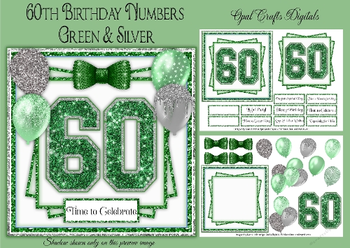 60th Birthday Glitter Green & Silver Mini Kit 