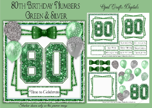 80th Birthday Glitter Green & Silver Mini Kit 