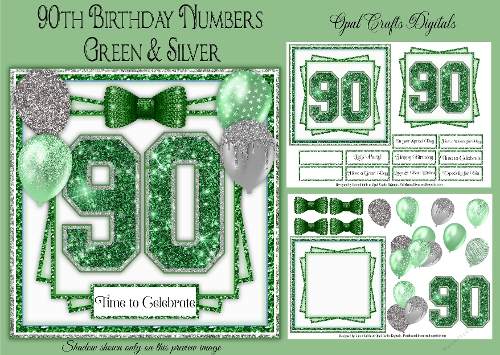 90th Birthday Glitter Green & Silver Mini Kit 