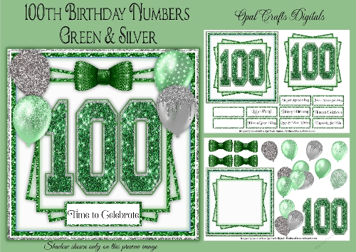 100th Birthday Glitter Green & Silver Mini Kit 