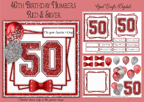 50th Birthday Glitter Red & Silver Mini Kit 