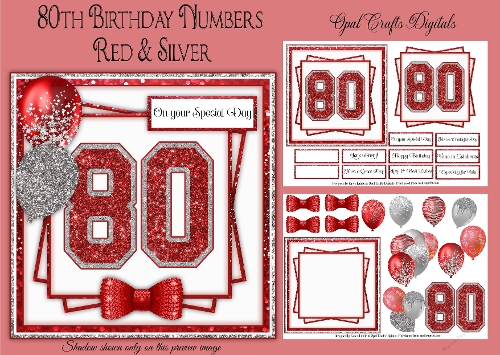 80th Birthday Glitter Red & Silver Mini Kit 