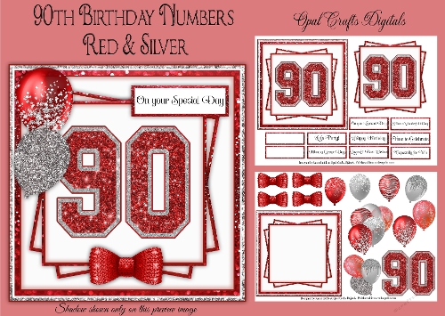 90th Birthday Glitter Red & Silver Mini Kit 